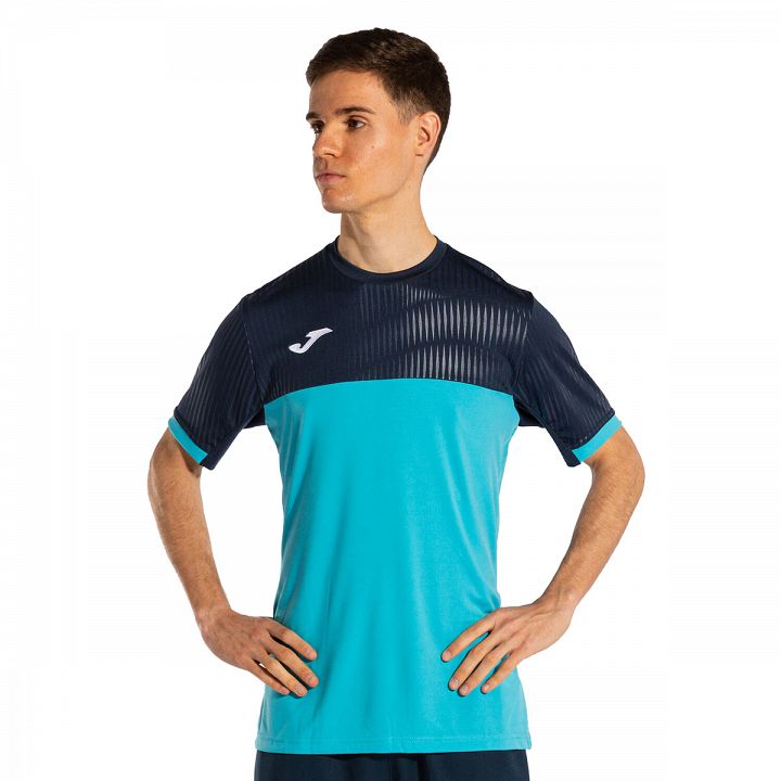 Joma Montreal SS Tee Fluorescent Turquoise / Navy Blue